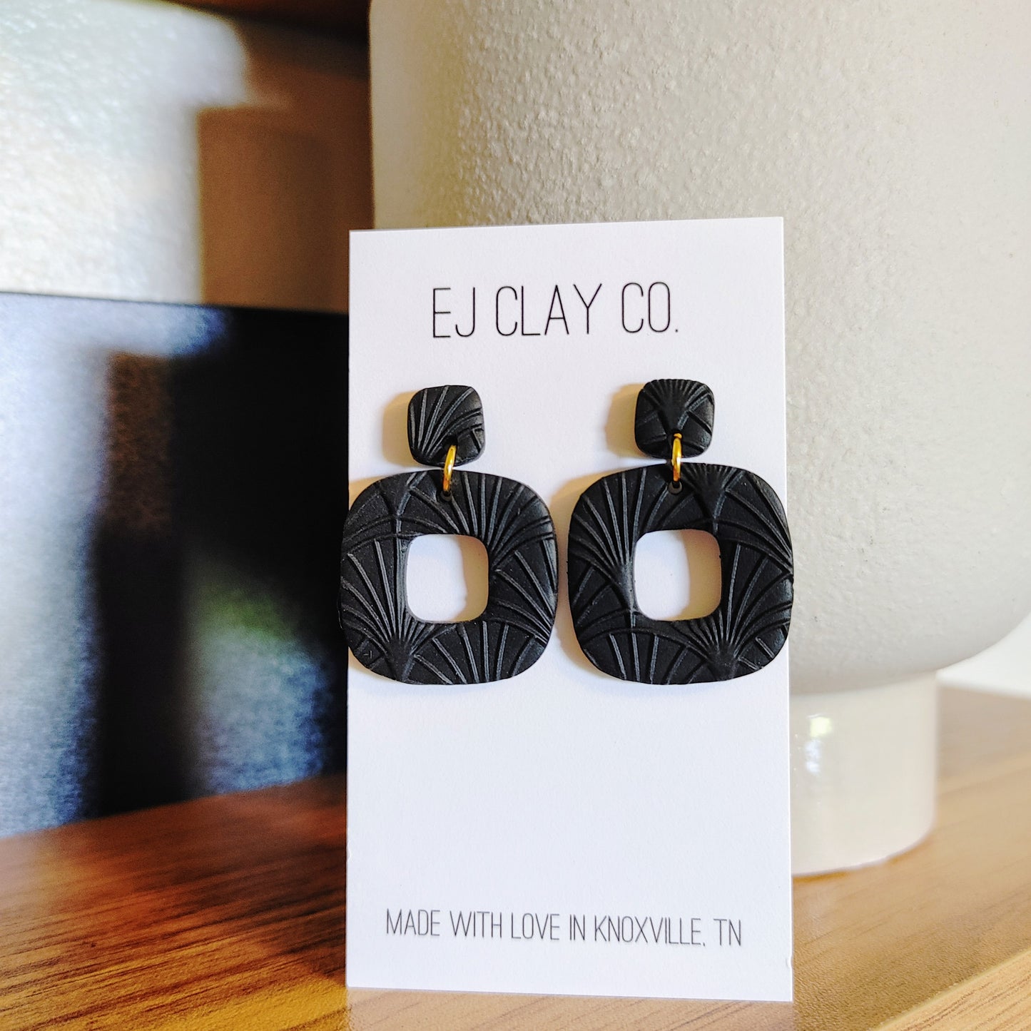 Black Beauty Deco Square Clay Dangles