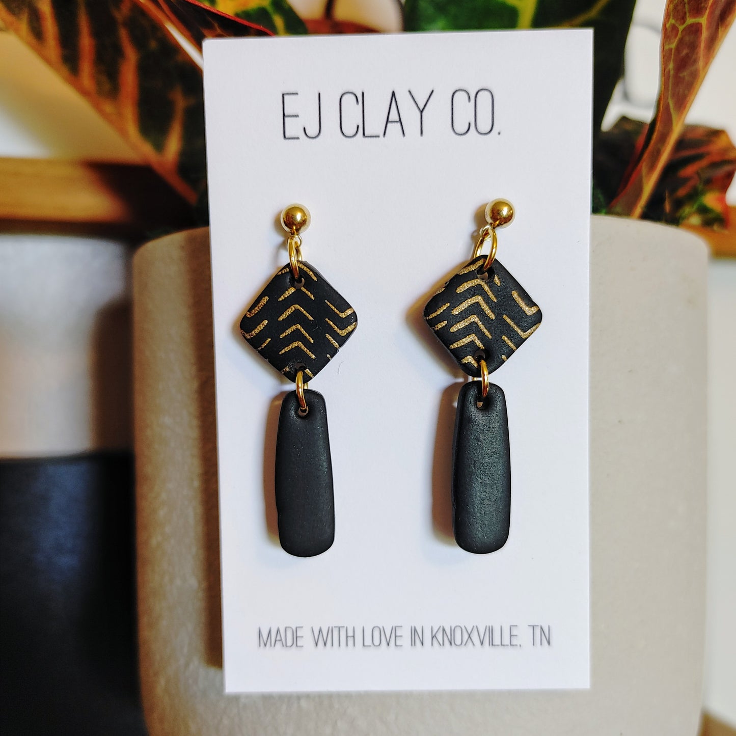Black and Gold Chevron Drop Studs