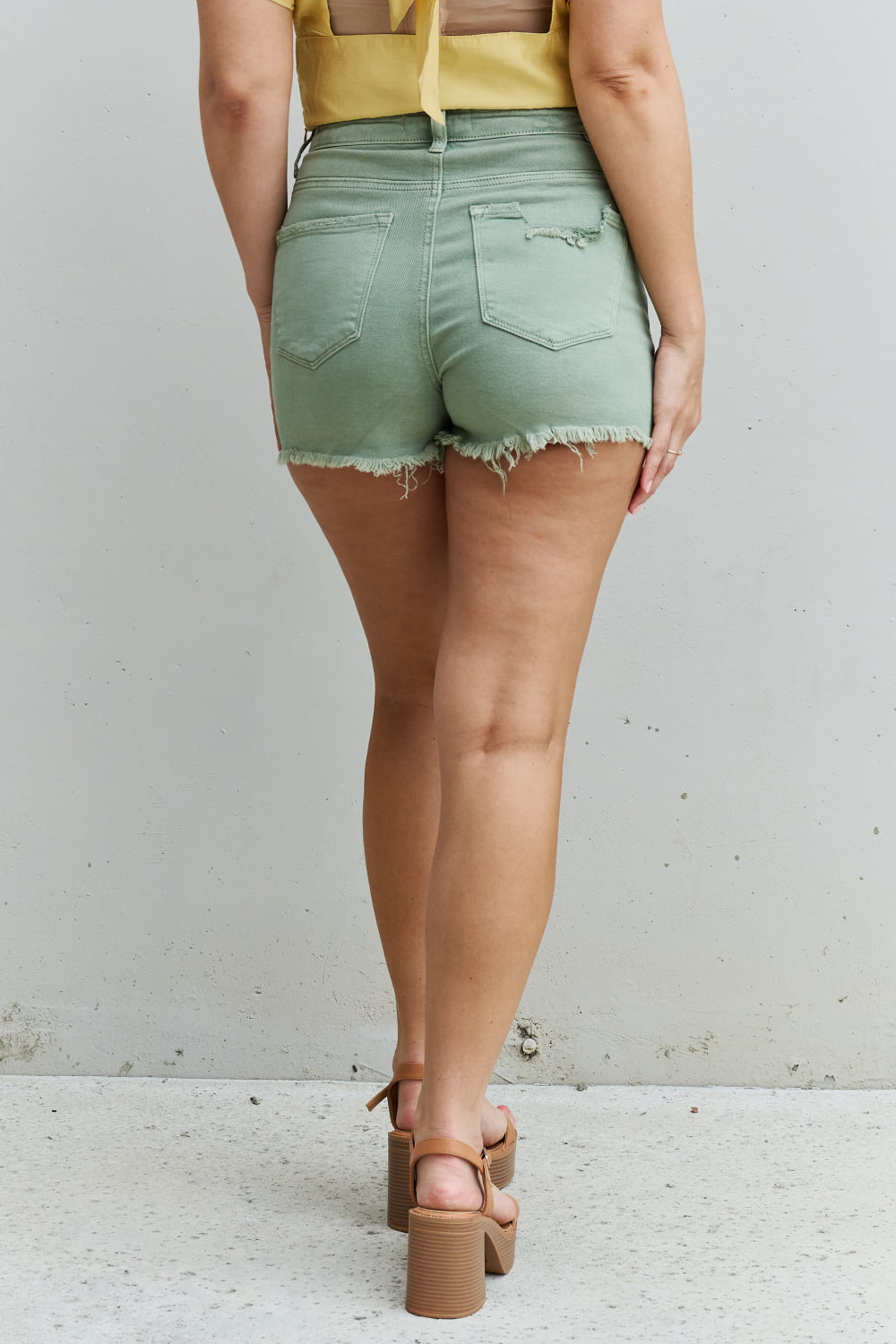 Katie High Waisted Distressed Shorts