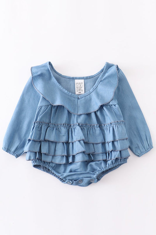 Light Blue Demin Ruffle Girl's Onesie