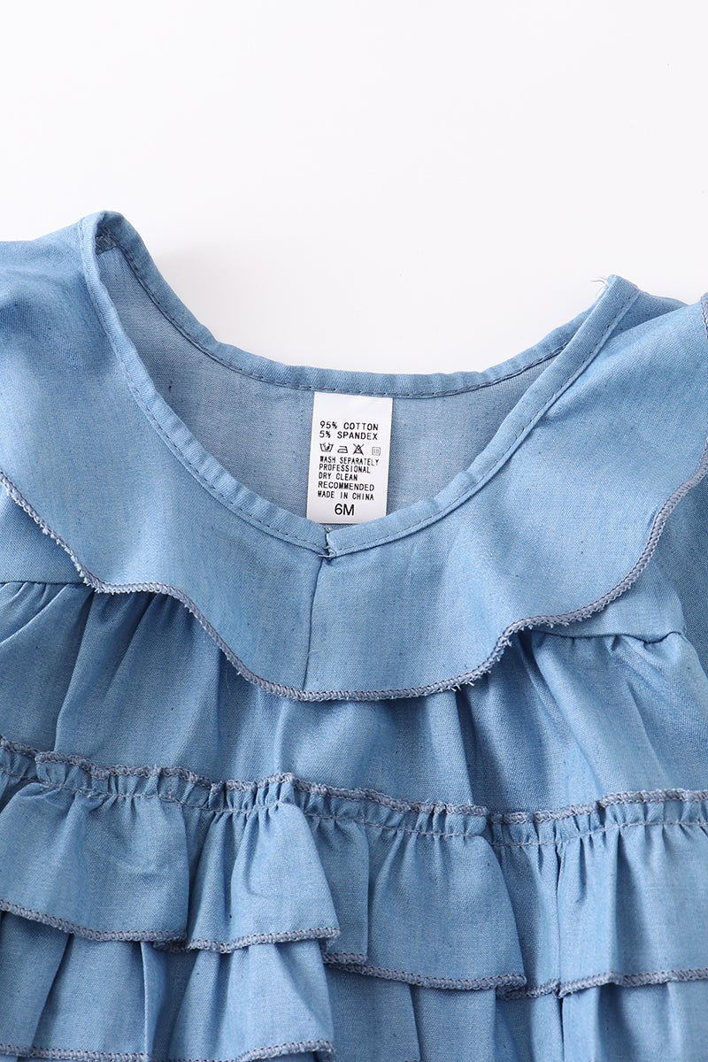 Light Blue Demin Ruffle Girl's Onesie