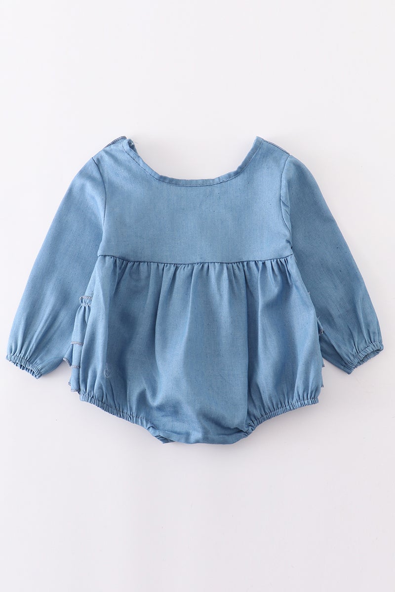 Light Blue Demin Ruffle Girl's Onesie