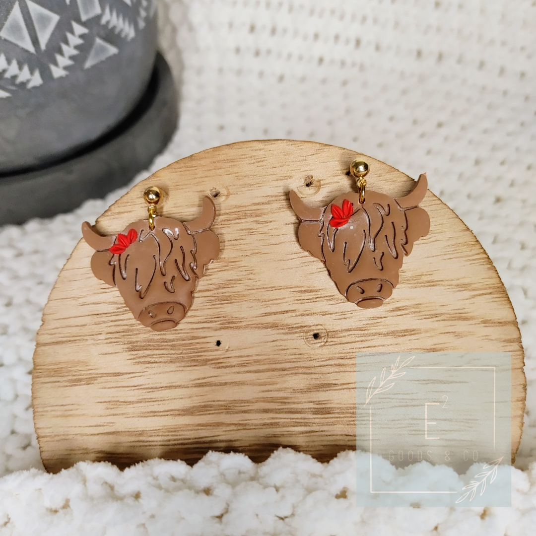 Highland Cow Handmade Clay Earrings