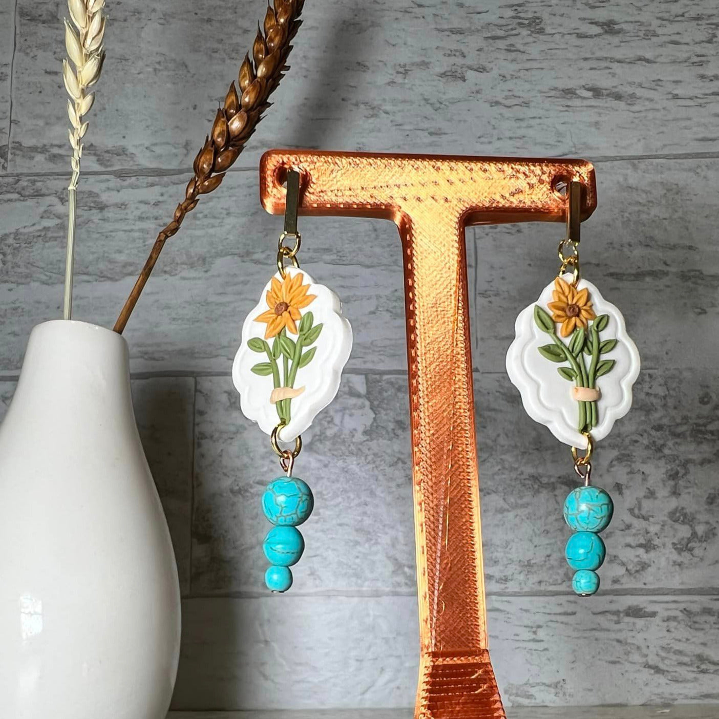 Western Sunflower Clay Earrings