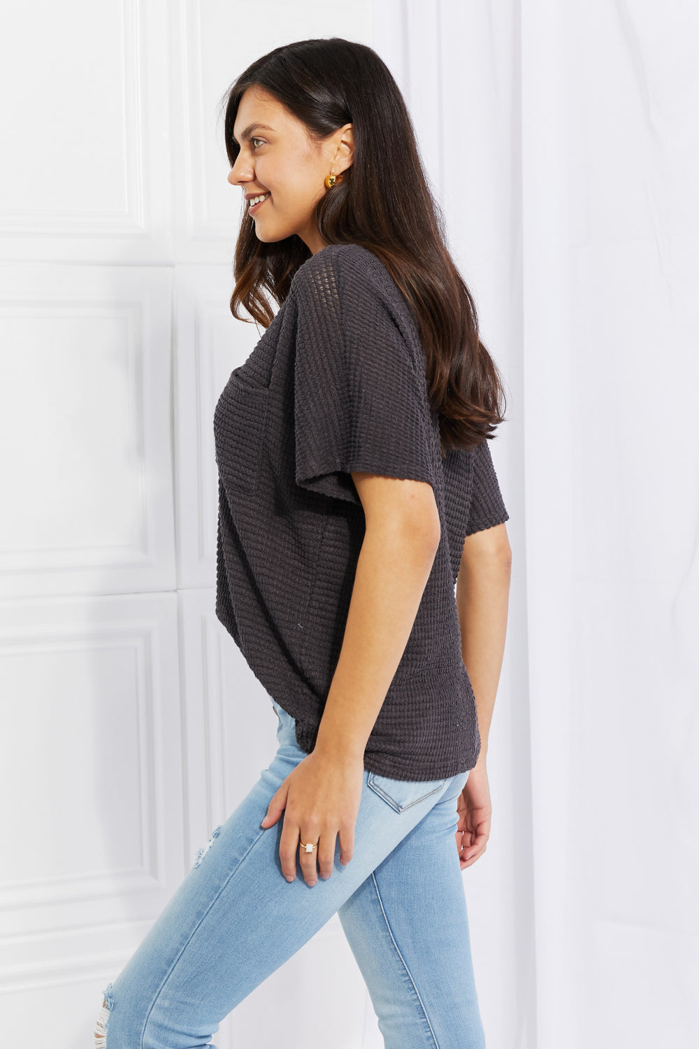 Spring It On Keyhole Jacquard Sweater in Gray
