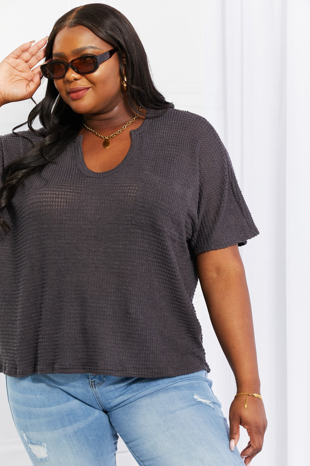 Spring It On Keyhole Jacquard Sweater in Gray