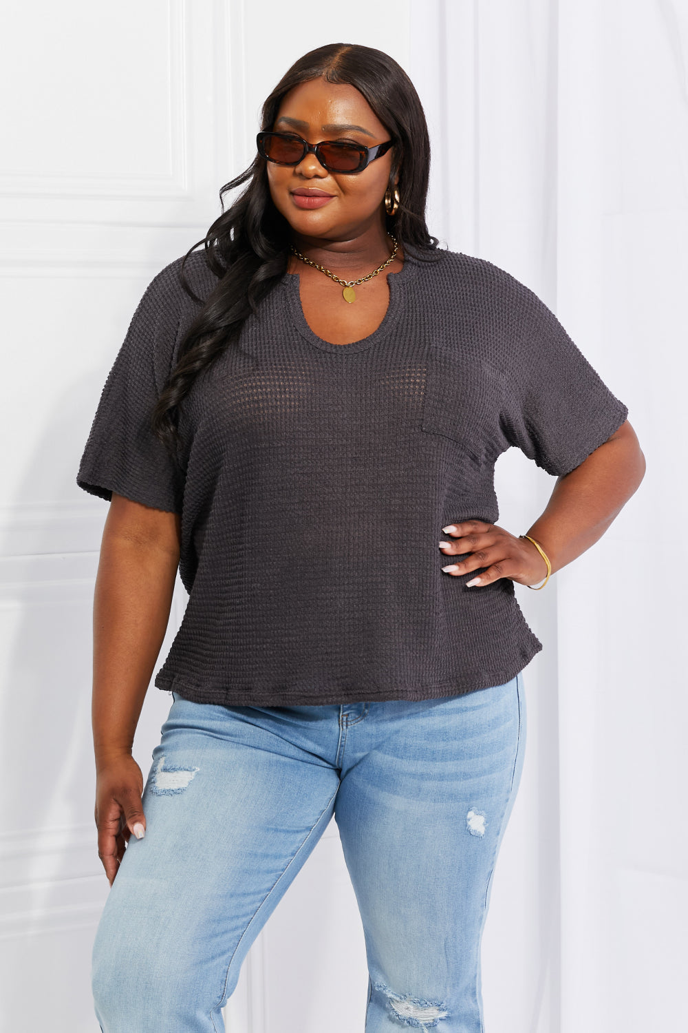 Spring It On Keyhole Jacquard Sweater in Gray