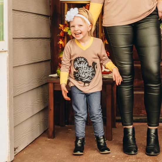 Girl's Thankful, Grateful, Blessed Tee