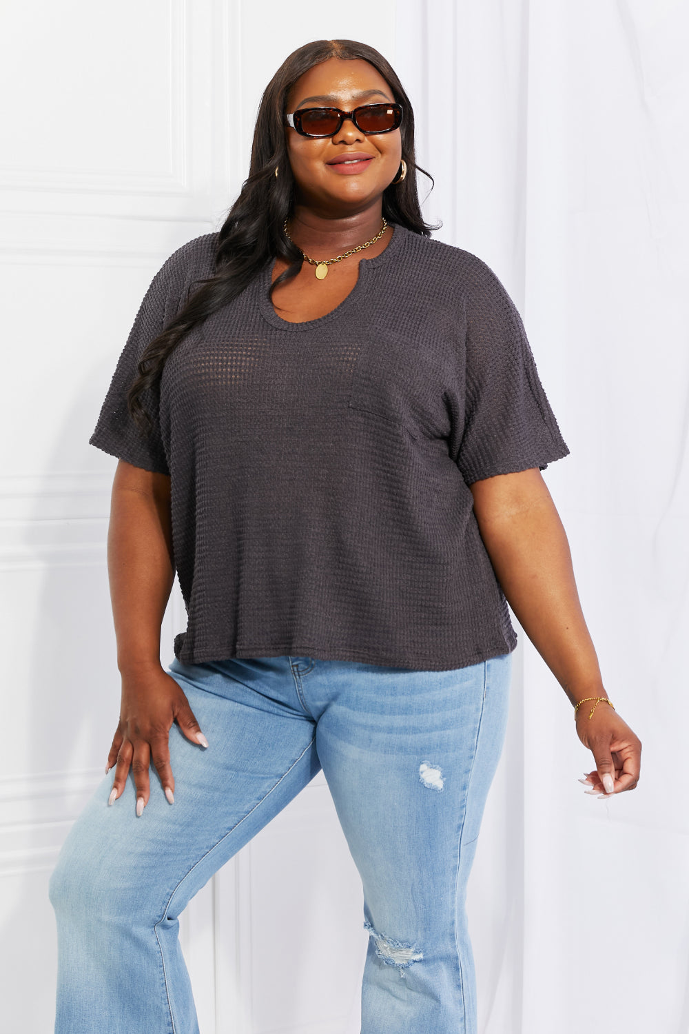 Spring It On Keyhole Jacquard Sweater in Gray