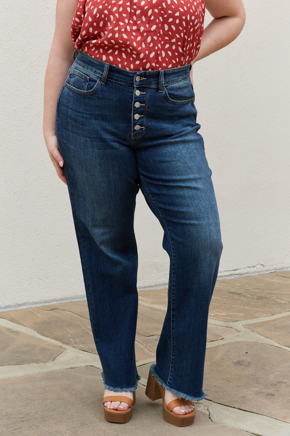 Pauline High Waisted Button Fly Wide Leg Jeans