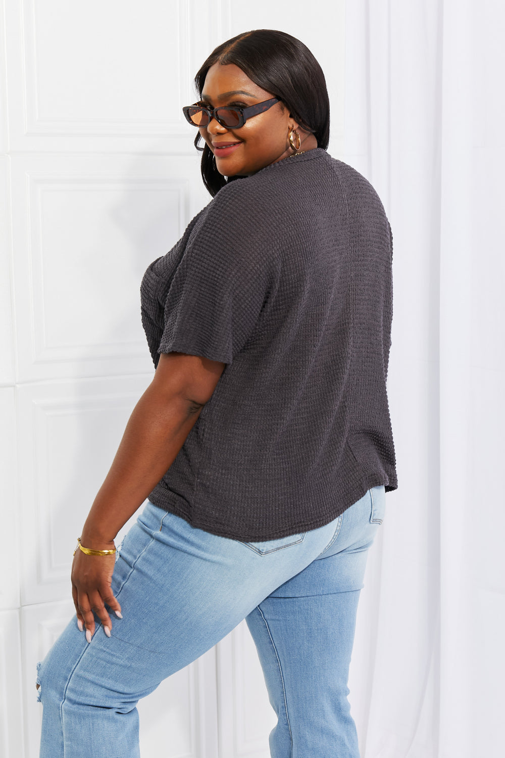 Spring It On Keyhole Jacquard Sweater in Gray