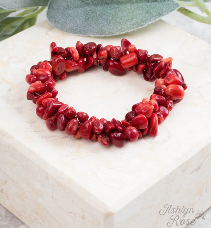 Red Natural Stone Stretch Bracelet