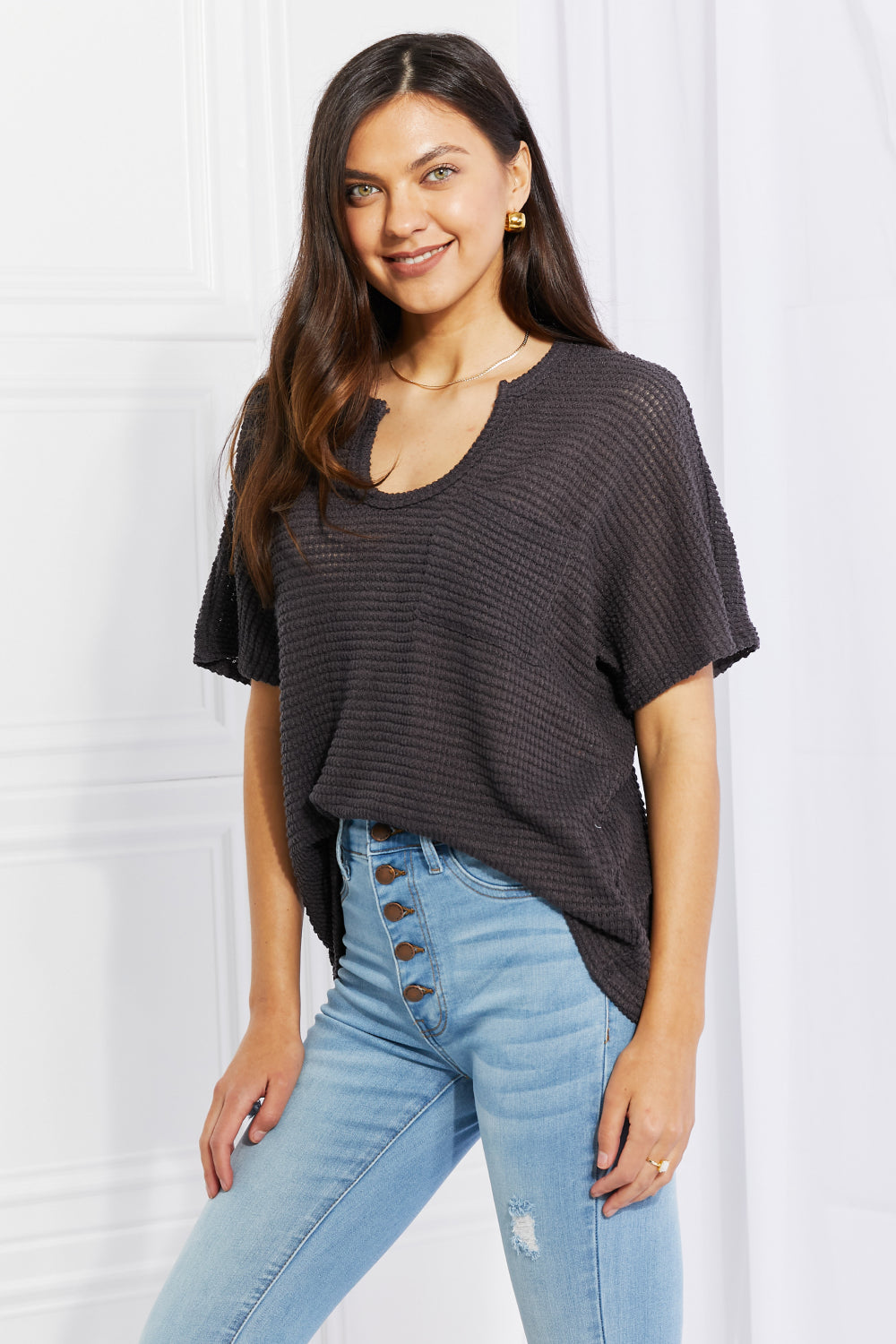 Spring It On Keyhole Jacquard Sweater in Gray
