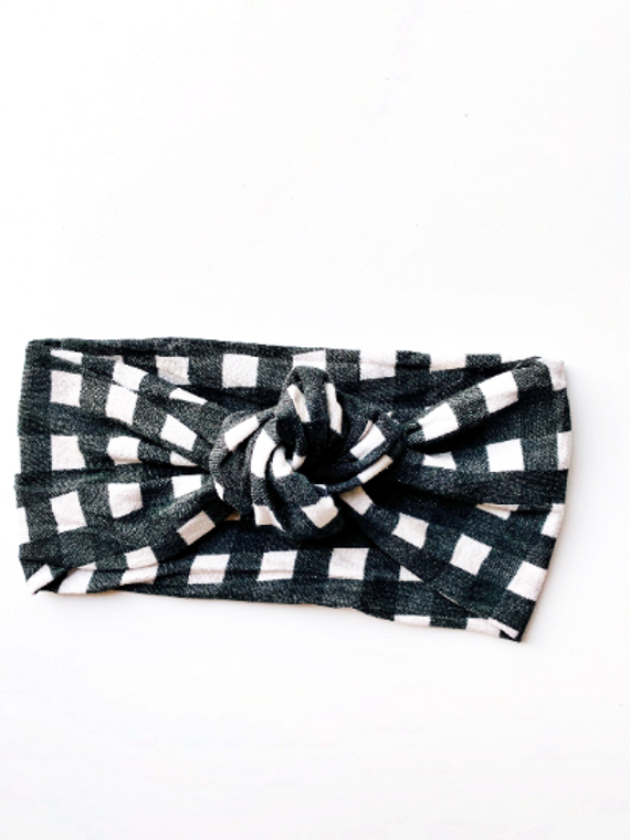 Knotted Black Gingham Nylon Headband