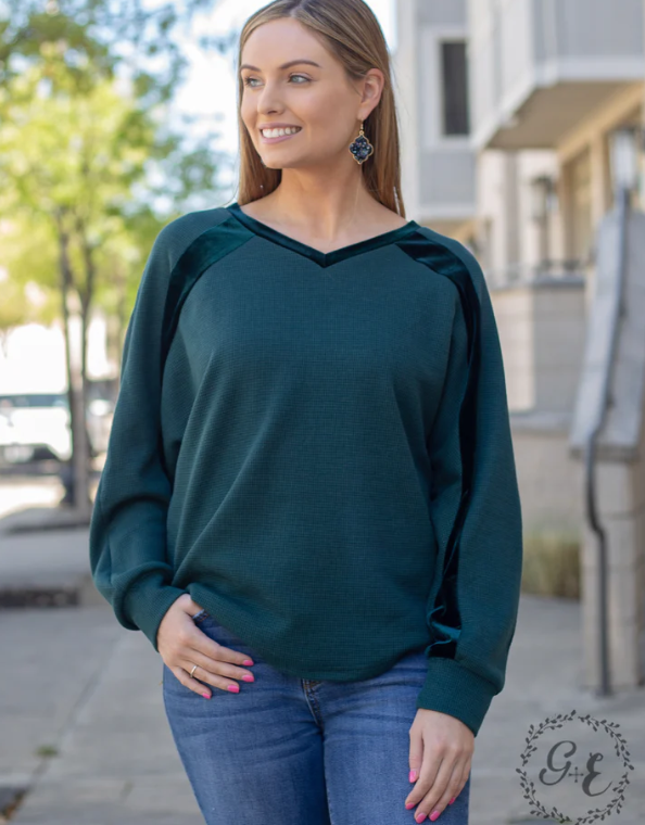 Girl in Green V-Neck Top