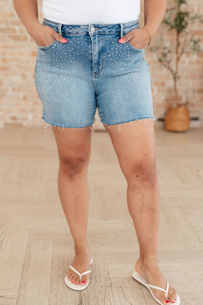 Elle High Rise Rhinestone Cutoff Shorts | Judy Blue