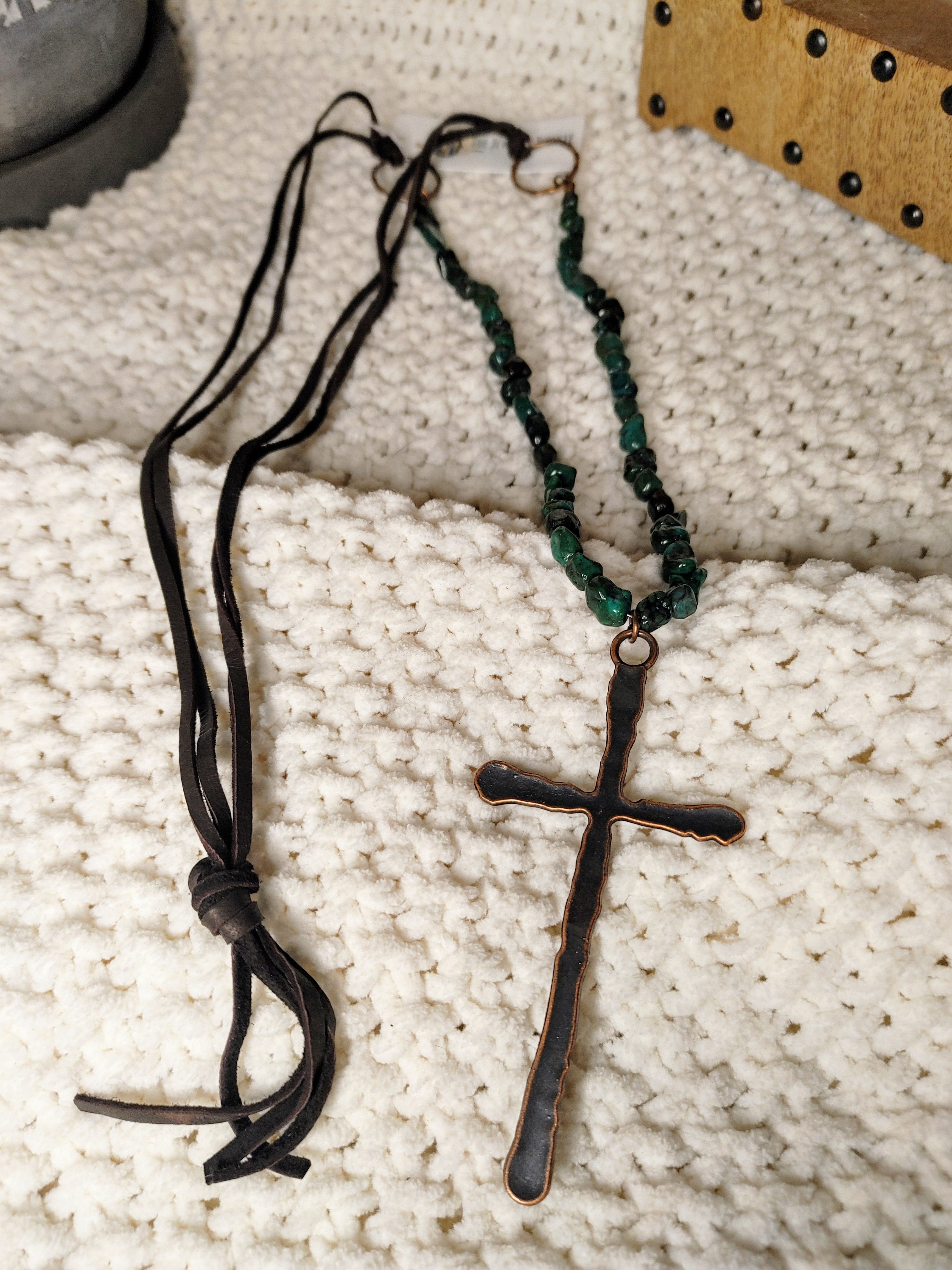 African Turquoise Necklace with Large Copper CROSS Pendant 242u – The  Jewelry Junkie