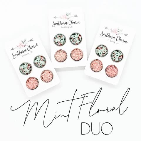 Mint Floral & Flamingo Sparkle Earrings - E Squared Goods & Co.