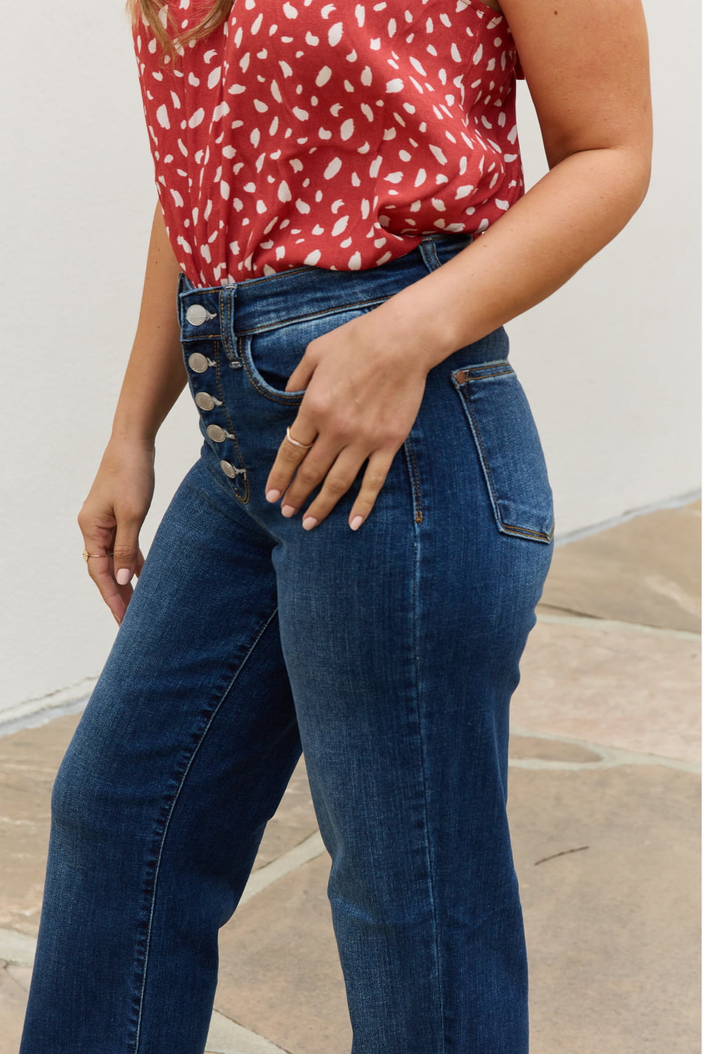 Pauline High Waisted Button Fly Wide Leg Jeans