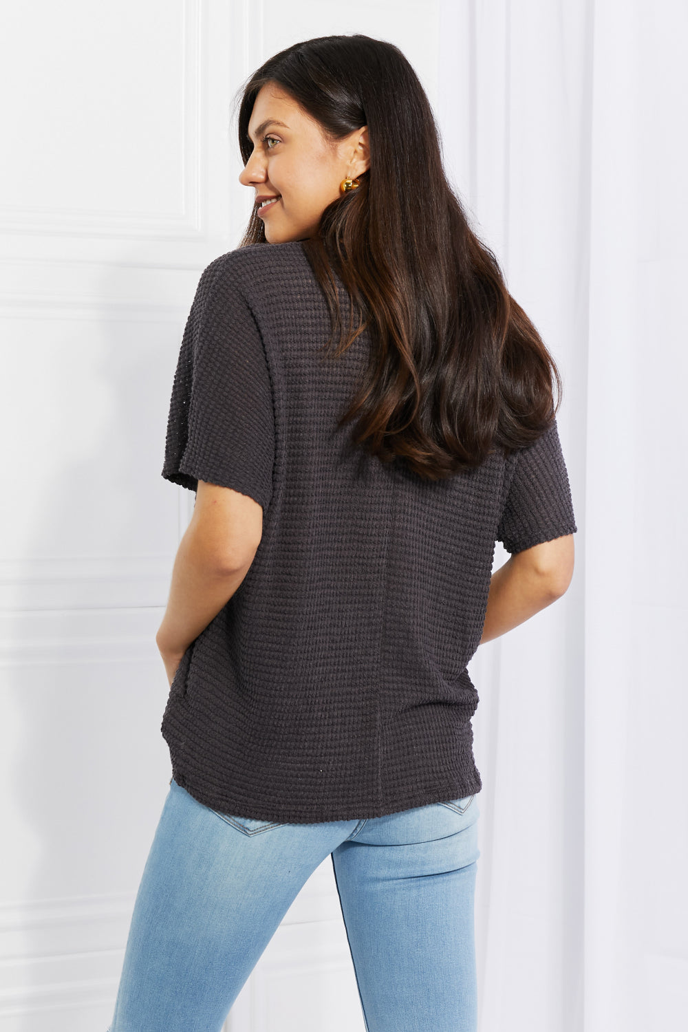 Spring It On Keyhole Jacquard Sweater in Gray