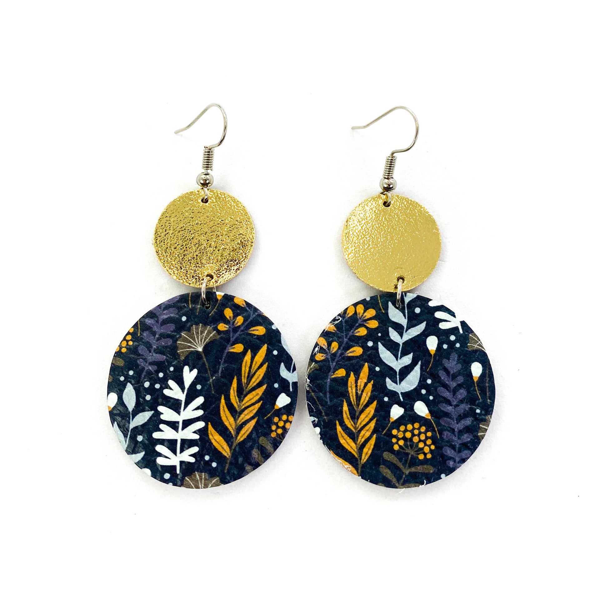 Navy and Wild Floral Leather Earrings - E Squared Goods & Co.