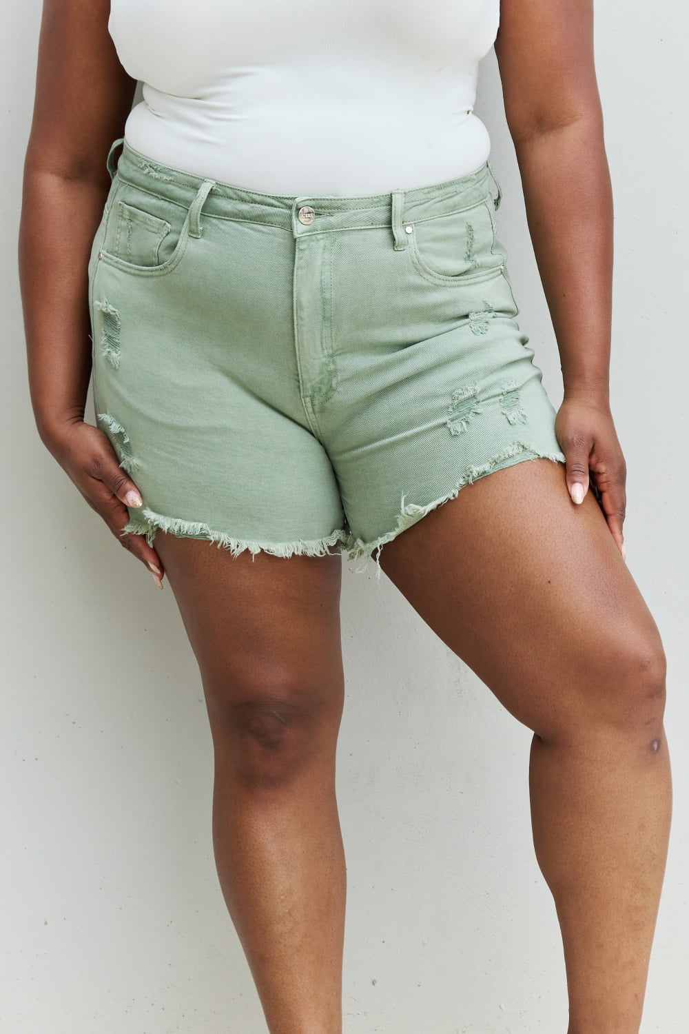 Katie High Waisted Distressed Shorts