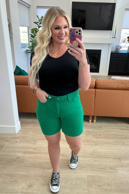 Green Goddess Cuffed Shorts | Judy Blue